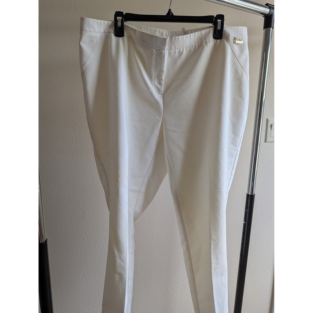 Calvin Klein Womens White Tapered Dress Pants Size 16W Stretch Cotton Blend